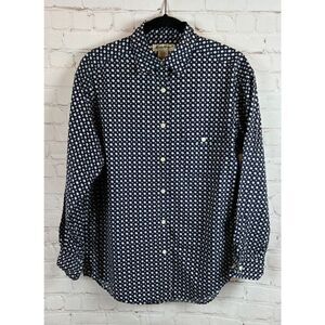 EDDIE BAUER blue floral polka dot cotton OVERSIZED button down shirt top size S